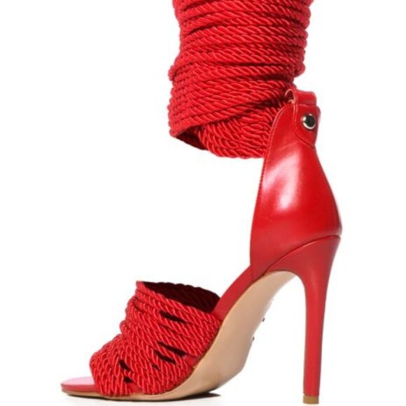 AZALEA WANG " TOTALLY KNOTTED UP"  RED KNOTTED SANDAL (BRAND NEW!!) - Picture 4 of 5